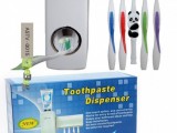 Toothpaste Dispenser Squeezing Device with Toothbrush Holder