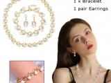 CANPEL Fashion Imitation Pearl Wedding Necklace Earring Sets Bridal  For Women Elegant Rhinestone Jewelry Sets Party Gift