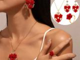 Red velvet rose jewelry set